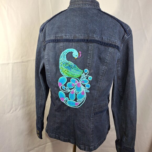 Beaded Embellished Denim Jacket Upcycled Jean Jacket - Picture 2 of 7